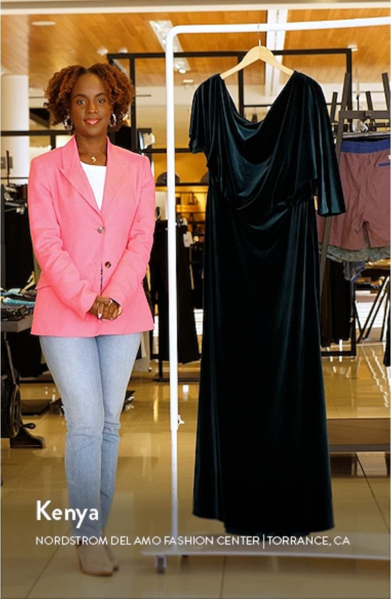 One-Shoulder Ruched Velvet Gown, sales video thumbnail