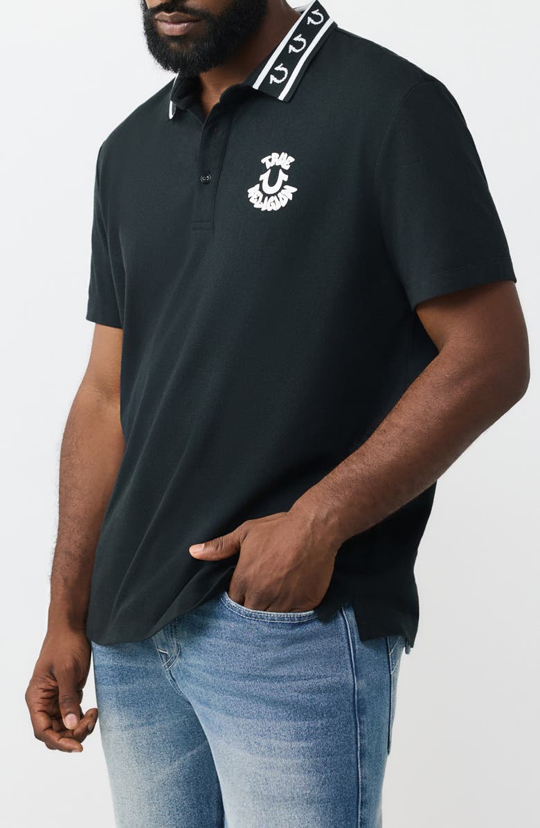 True Religion Piqué Knit Polo, Alternate, color, Jet Black