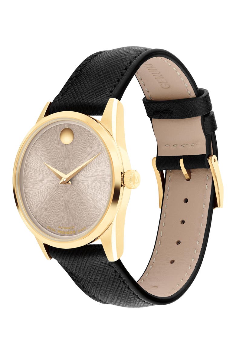 Museum Classic Automatic Leather Strap Watch, 33mm, Alternate, color, GREY/ BLACK