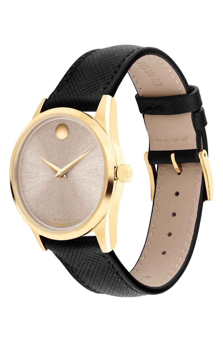 Movado Museum Classic Automatic Leather Strap Watch, 33mm, Alternate, color, Grey/ Black