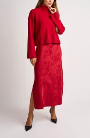 Halogen® Turtleneck & Satin Midi Dress Set