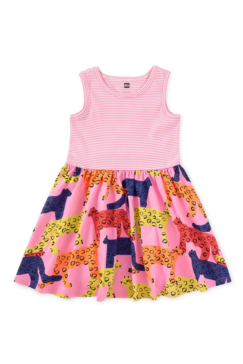 Print Mix Tank Skirted Dress, Main, color, Bright Jaguars