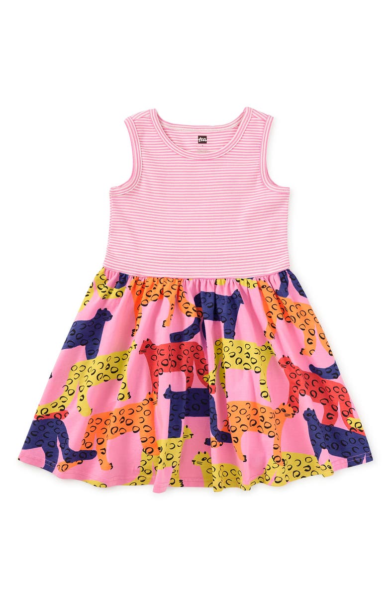 Tea Collection Print Mix Tank Skirted Dress, Main, color, Bright Jaguars