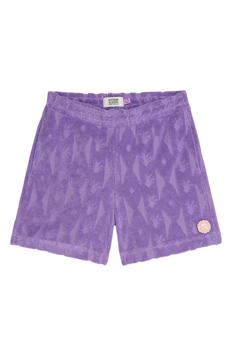 Scotch & Soda Kids' Jacquard Towelling Shorts, Main, color, Cactus Stripe Paisley Purple