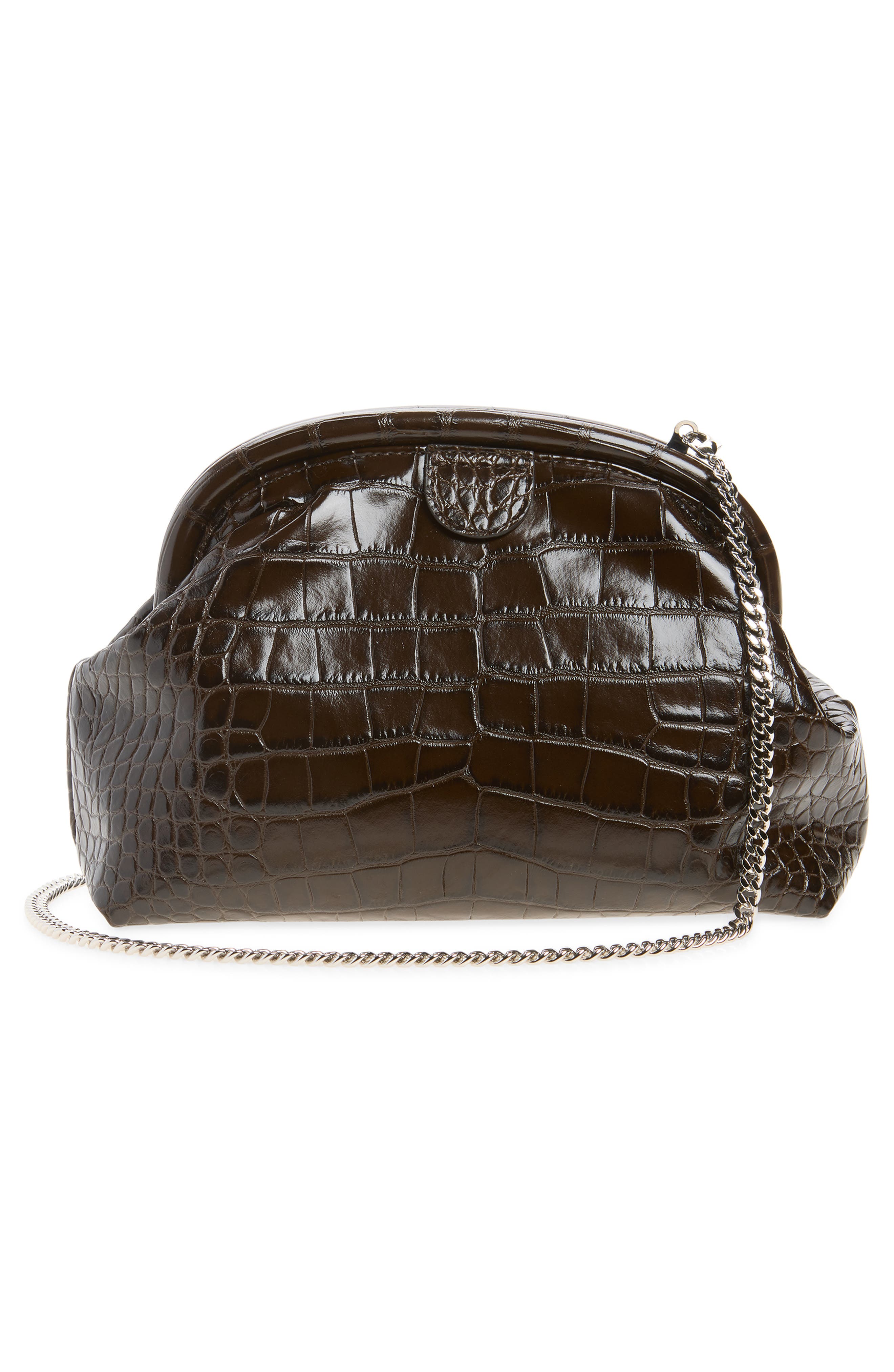 Falabella Croc Embossed Faux Leather Soft Clutch, Alternate, color, COFFEE