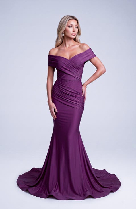 Off The Shoulder Ruched Mermaid Evening Gown