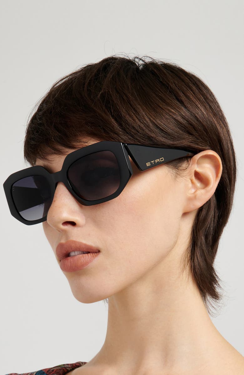 Etro 55mm Gradient Geometric Sunglasses, Alternate, color, Black/ Dark Grey Sf