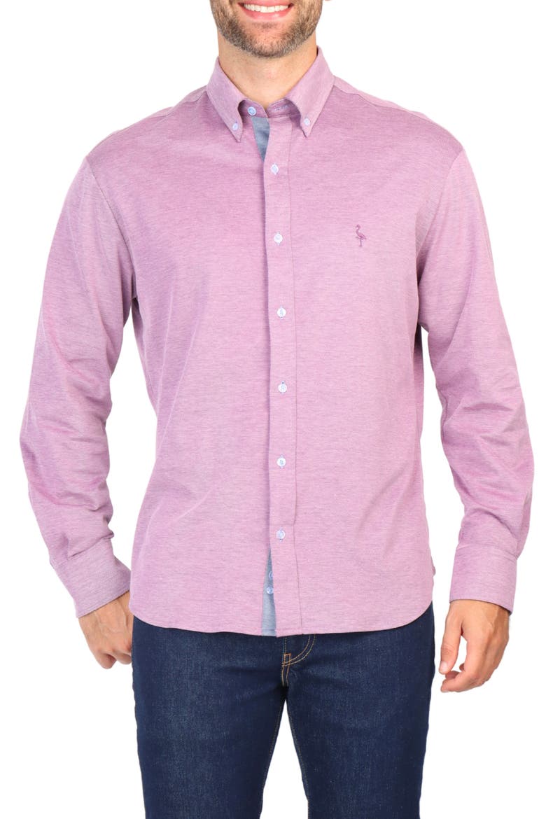 Micro Pique Long Sleeve Button-Up Shirt, Main, color, AUBERGINE