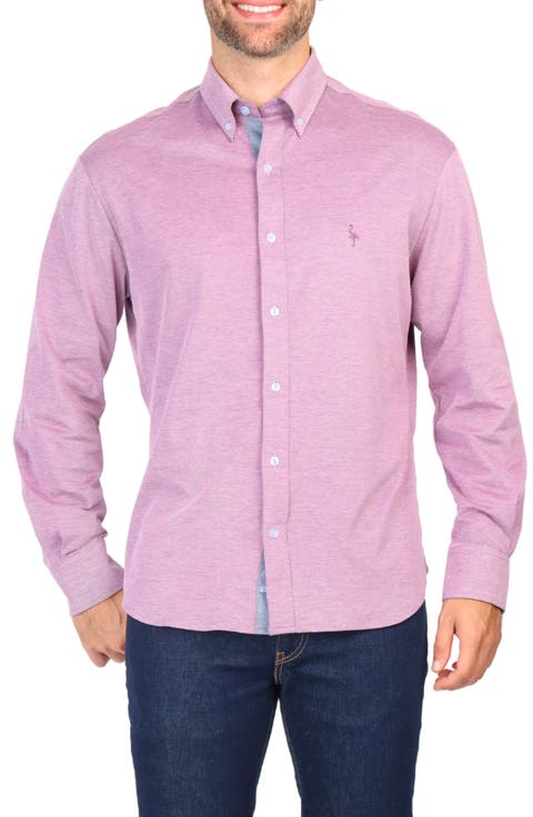 Micro Pique Long Sleeve Button-Up Shirt