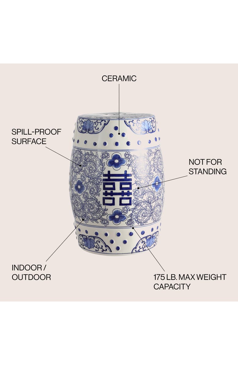 JONATHAN Y Double Happiness 18" Chinoiserie Ceramic Drum Garden Stool, Alternate, color, Blue/White