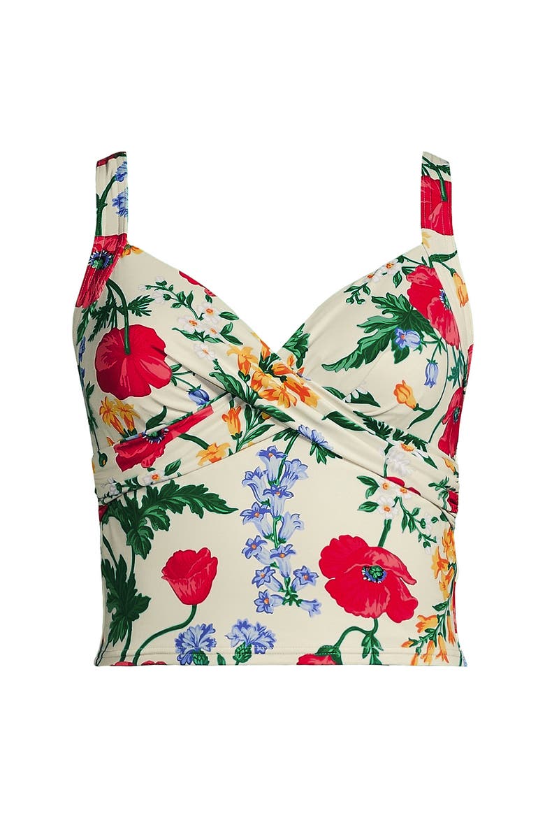 Plus Size Sweetheart Wrap Midkini Top, Alternate, color, Egret/Poppy Floral