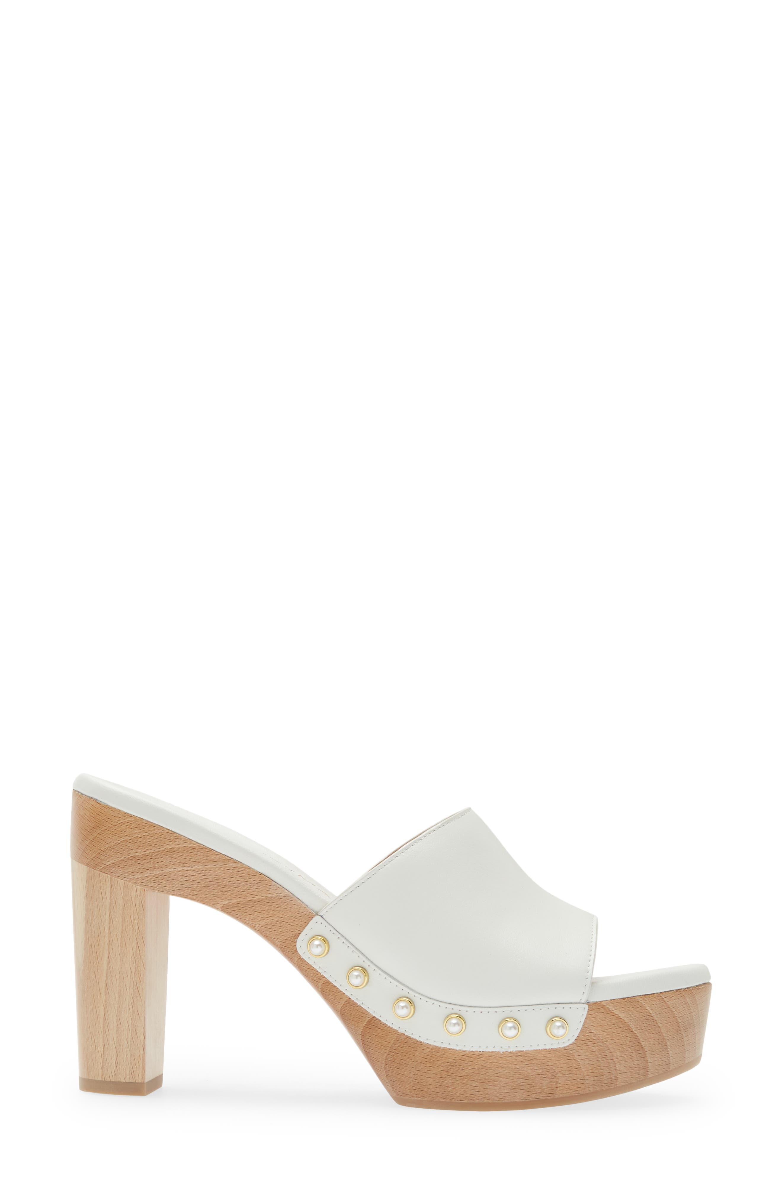 Stuart Weitzman Imitation Pearl Clog 85 Sandal, Alternate, color, White.