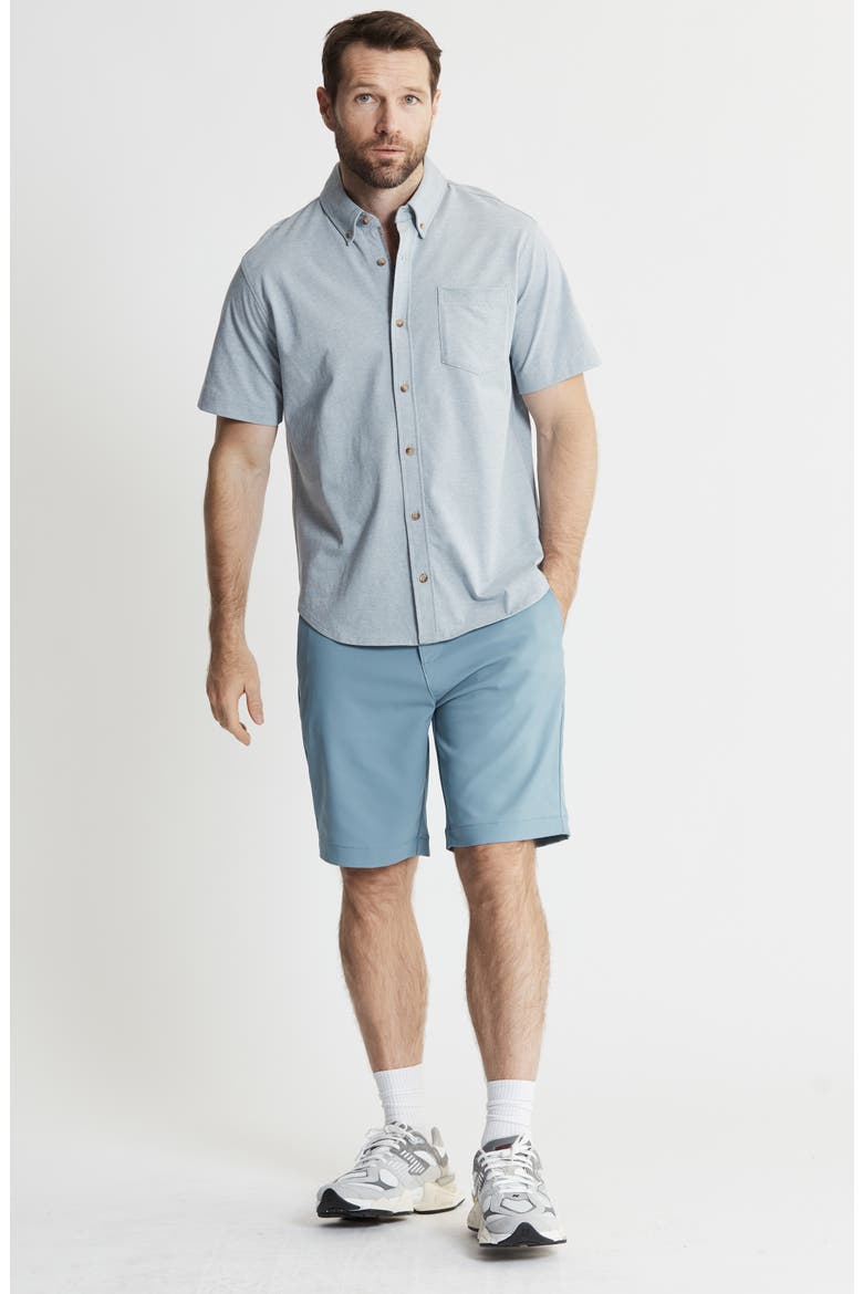 Short Sleeve Cotton Knit Button-Up Shirt, Alternate, color, BLUE