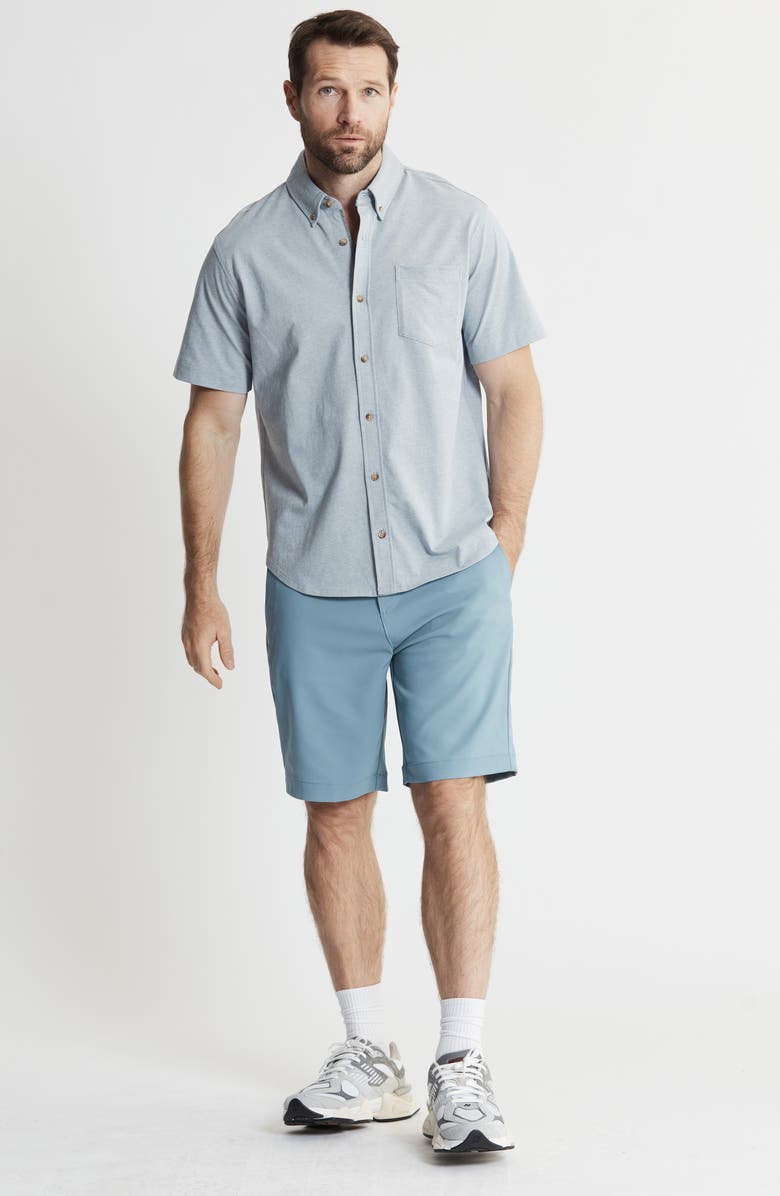 JACHS Short Sleeve Cotton Knit Button-Up Shirt, Alternate, color, Blue