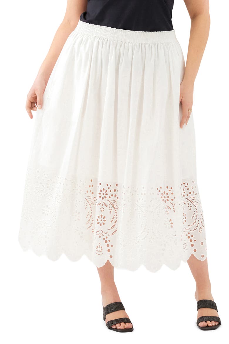 Embroidered Eyelet Cotton Midi Skirt, Main, color, OFF WHITE
