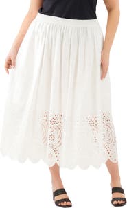 Karen Kane Embroidered Eyelet Cotton Midi Skirt