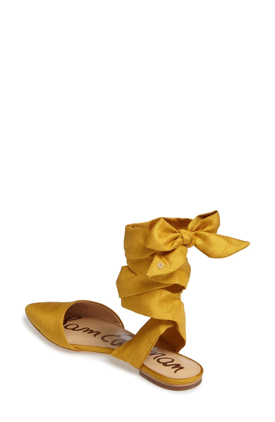 Brandie Lace-Up Flat, Alternate, color, SUNSET YELLOW SILK FABRIC