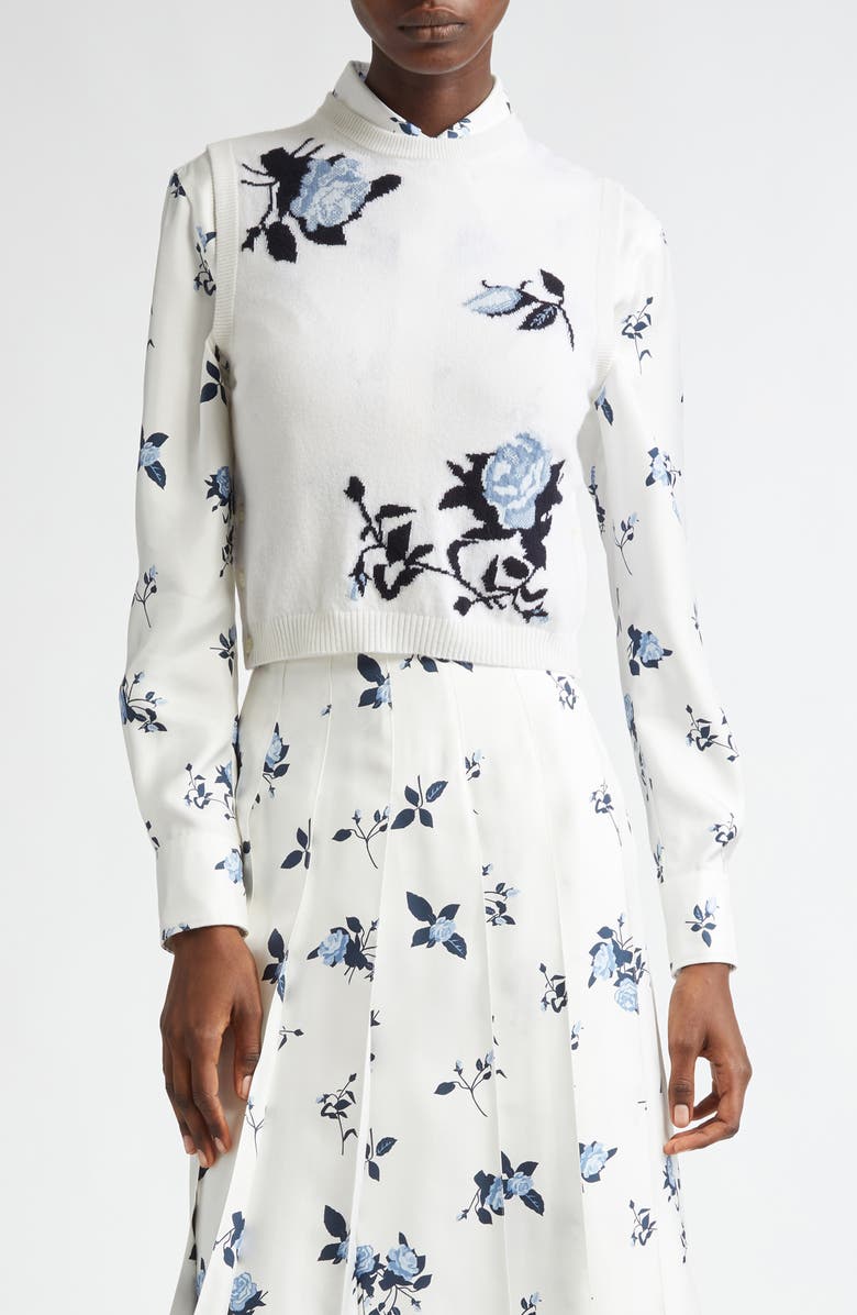Thom Browne Blue Rose Crop Sweater Vest, Main, color,