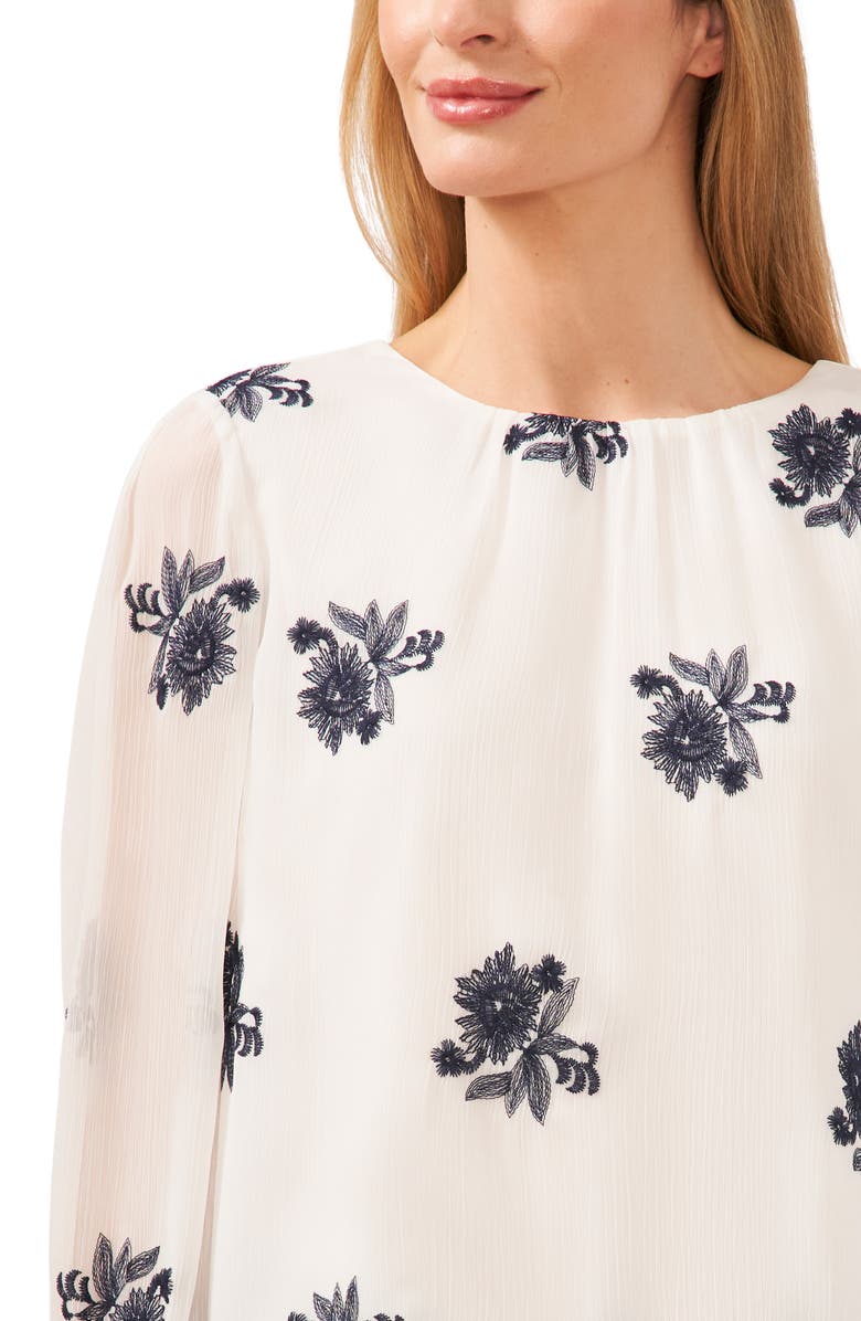 CeCe Floral Embroidered Ruffle Cuff Georgette Top, Alternate, color, New Ivory