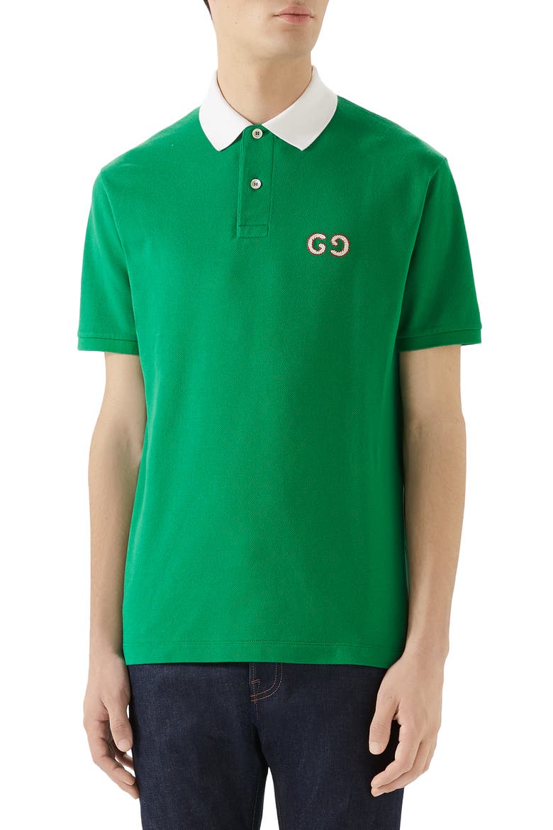 GG Embroidered Piqué Polo, Main, color, YARD/ MILK
