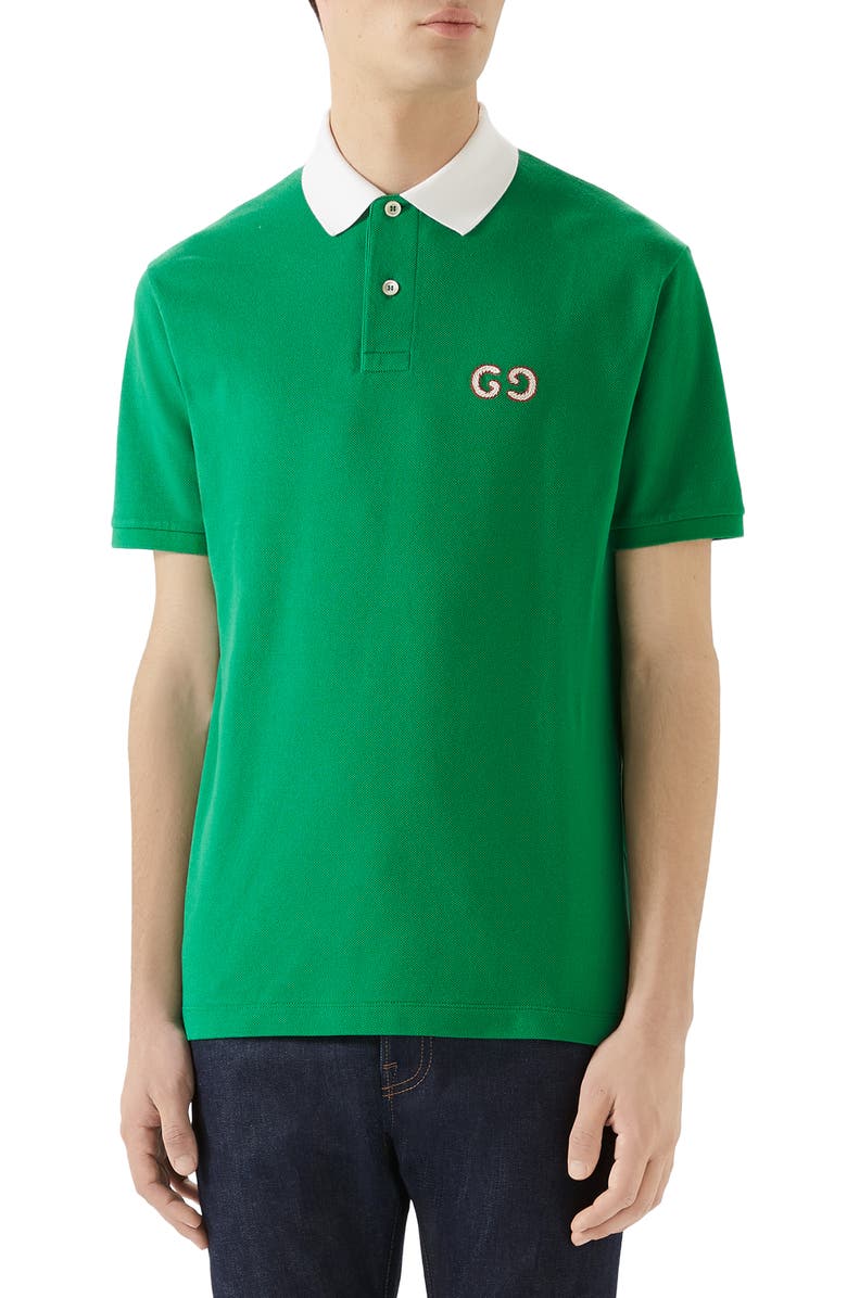 Gucci GG Embroidered Piqué Polo, Main, color, 