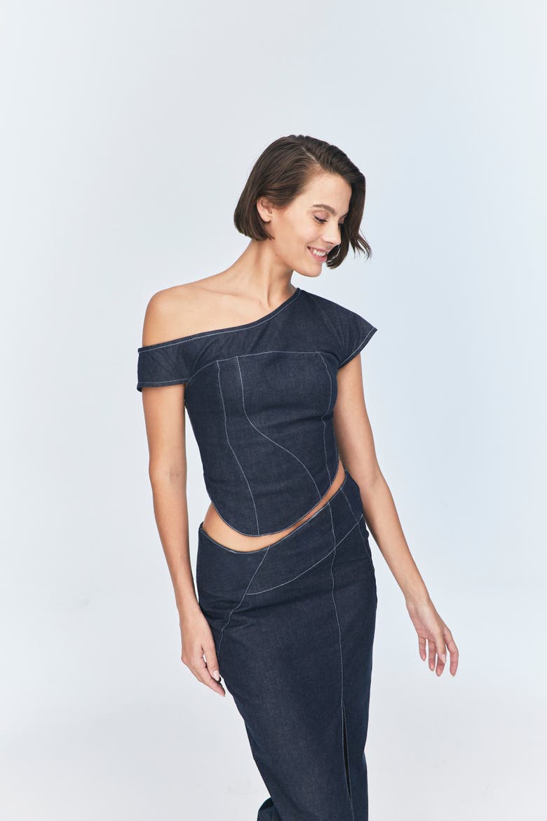 Vonk Asymmetric Denim Skirt, Alternate, color, Blue