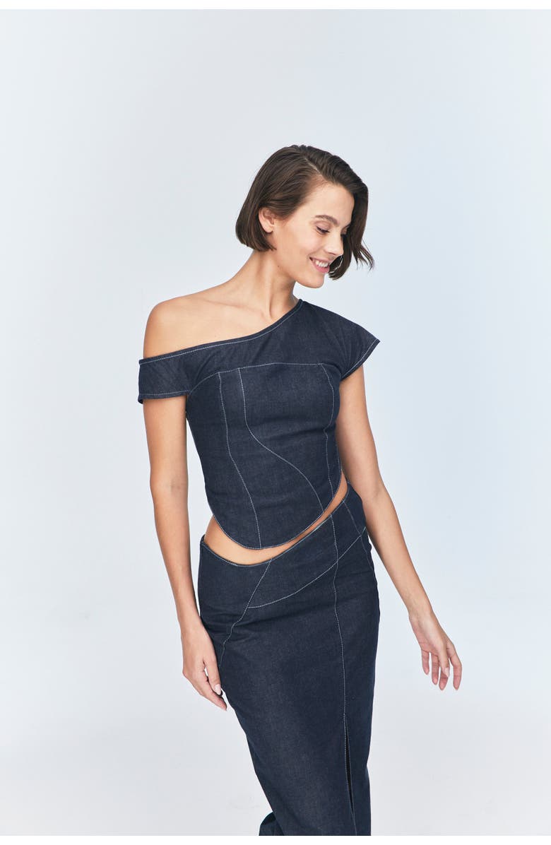 Jendue Women's Vonk Asymmetric Denim Skirt - Stylish High-Slit Midi, Alternate, color, Vista Blue