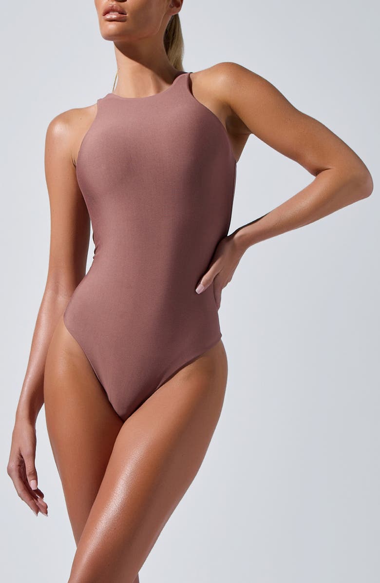 Heroine Sport High Neck Sleeveless Bodysuit, Alternate, color, Mauve