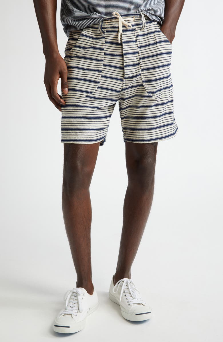 Double RL Indigo Stripe Jersey Shorts, Main, color, Cream Multi