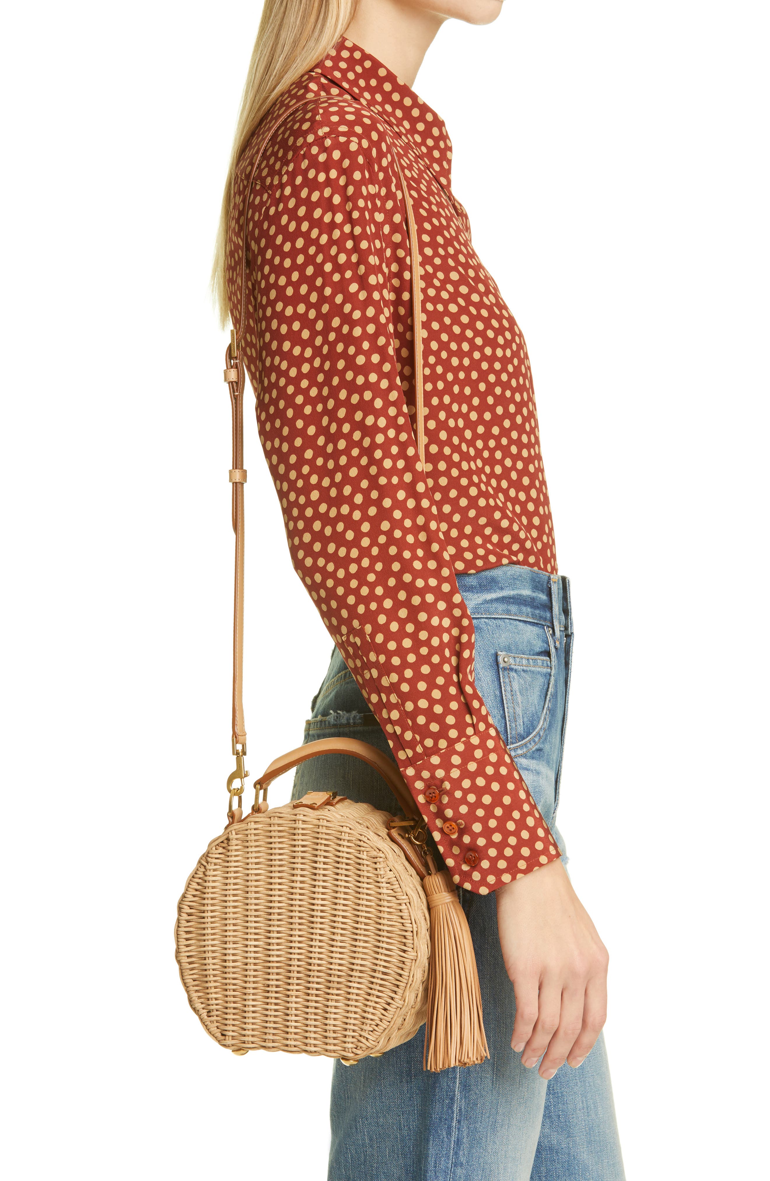 Saint Laurent Small Mica Wicker Top Handle Bag, Alternate, color, 