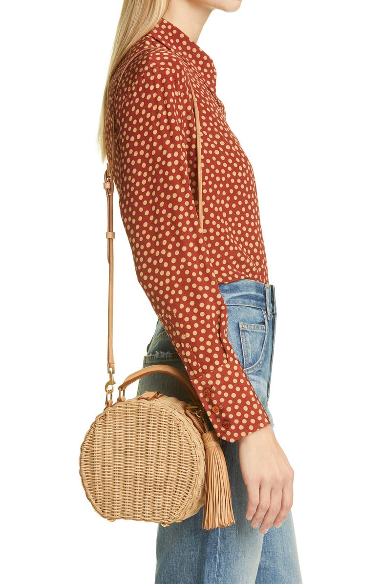 Saint Laurent Small Mica Wicker Top Handle Bag, Alternate, color,