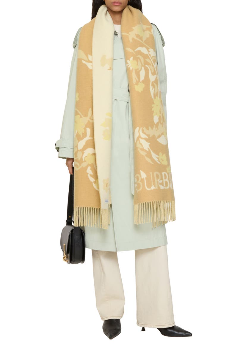 Reversible EKD Floral Cashmere Scarf, Main, color, SAND