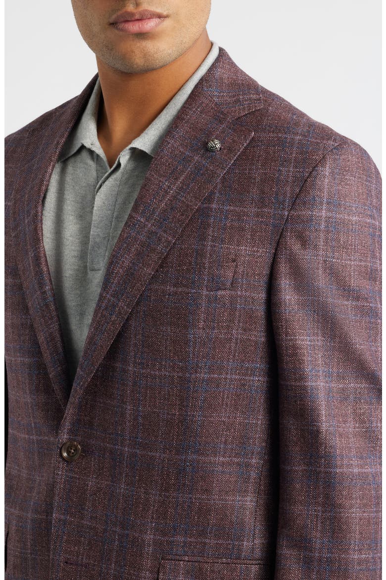 McAllen Red Plaid Soft Constructed Wool & Silk Blend Sport Coat, Alternate, color, MAUVE