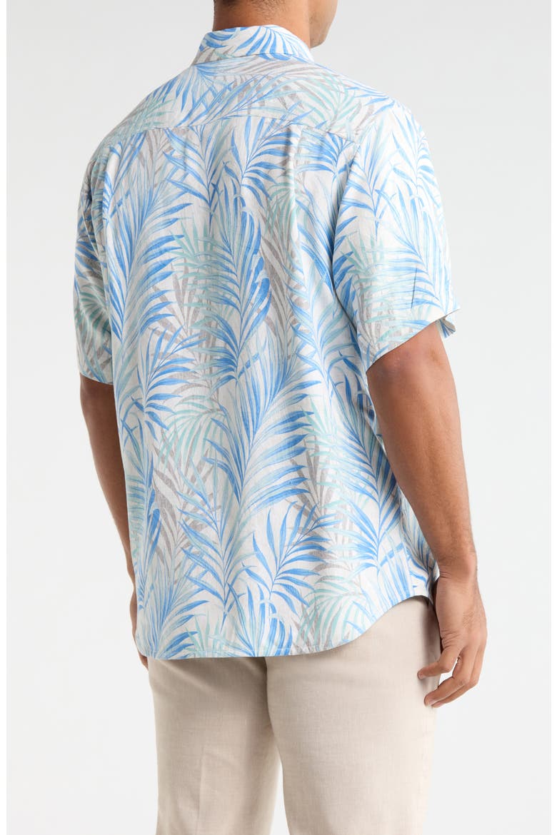 Palm Dancer Leaf Print Short Sleeve Silk Button-Up Shirt, Alternate, color, BANFF BLUE
