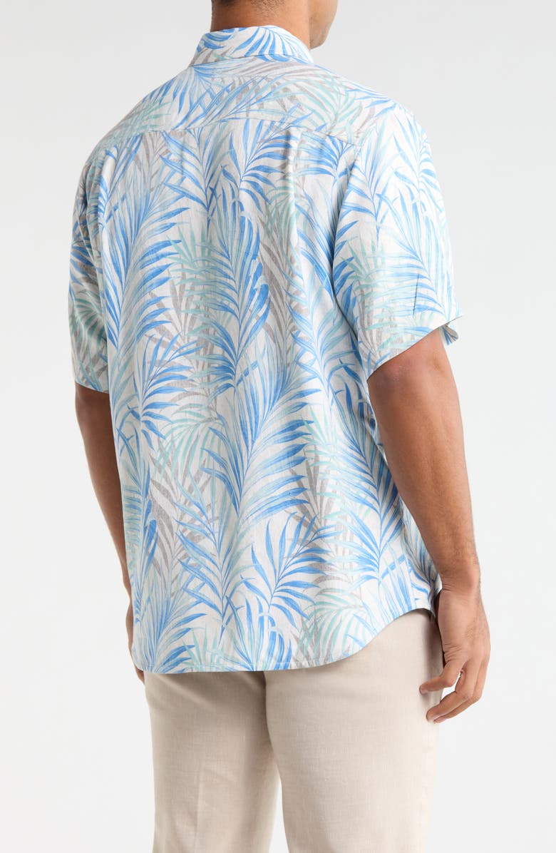 Tommy Bahama Palm Dancer Print Silk Button-Up Shirt, Alternate, color, Banff Blue