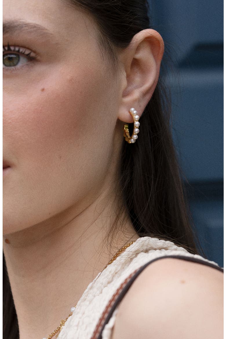Large White Timeless Pearl Hoops, Alternate, color, Yellow Gold Vermeil