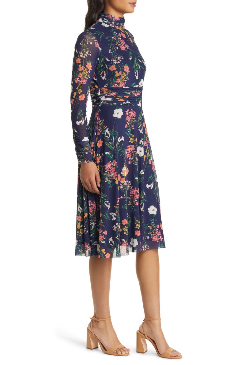 Floral Long Sleeve Mesh Dress, Alternate, color, NAVY MULTI