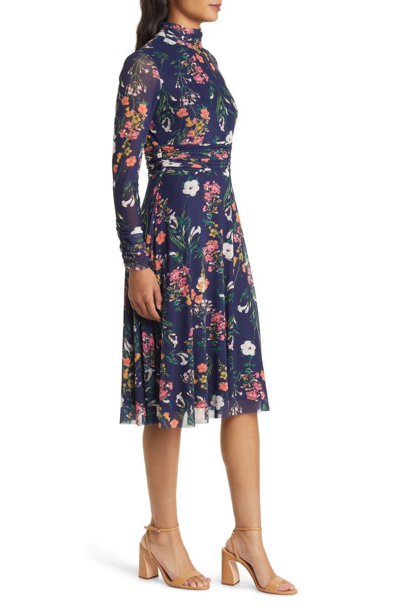 Eliza J Floral Long Sleeve Mesh Dress, Alternate, color, 