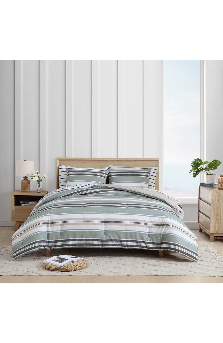 Nautica Prospect Harbor Stripe Cotton Twin Comforter Set, Alternate, color, Fern Green/ Charcoal