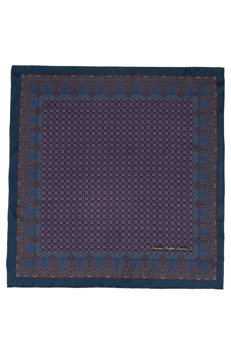 Lauren Ralph Lauren Geometric Print Square Silk Scarf, Main, color, Navy