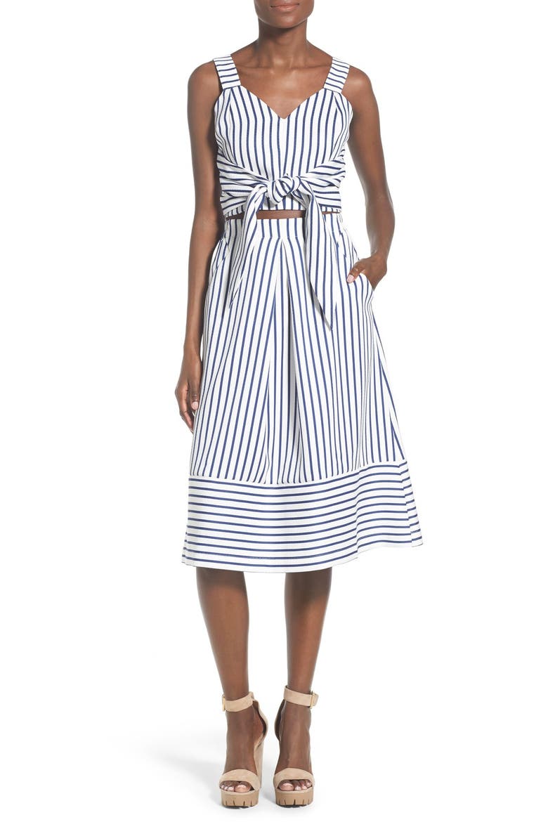 Cotton Poplin Stripe Midi Skirt, Alternate, color, WHITE