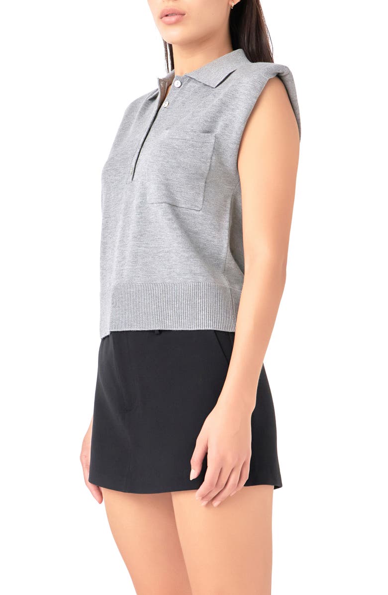 Grey Lab Crop Cap Sleeve Knit Polo, Alternate, color, 