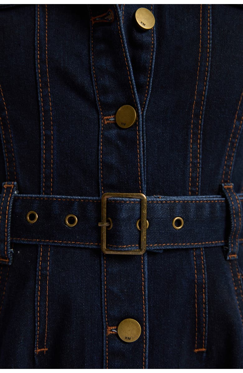 Karen Millen Button Up Belted Denim Midi Dress, Alternate, color, Dark Blue