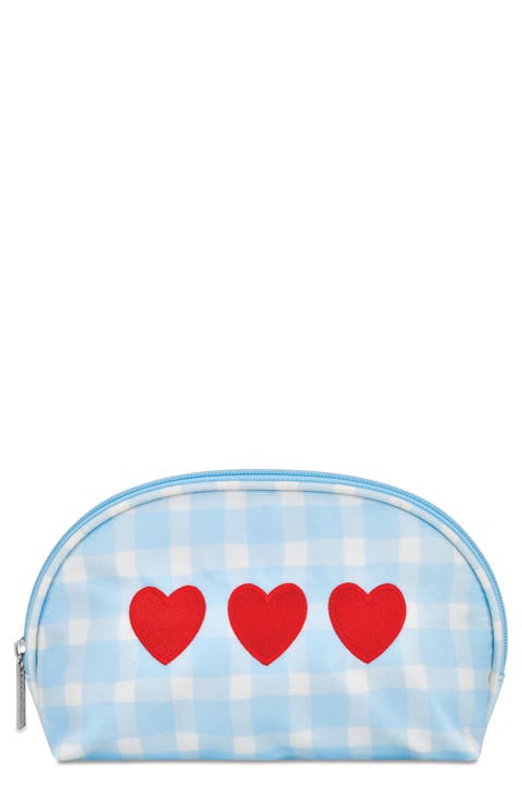 Kids' Gingham Hearts Oval Cosmetic Bag
