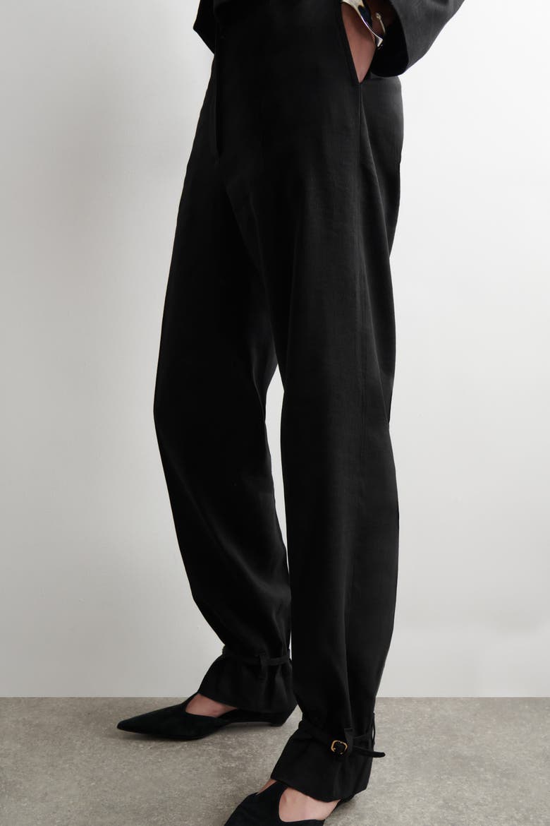 Linen Straight-leg Pants, Alternate, color, BLACK