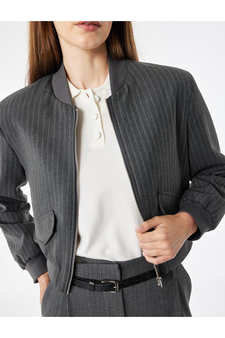 Pinstriped Long Sleeve Bomber Jacket, Alternate, color, Gray Striped