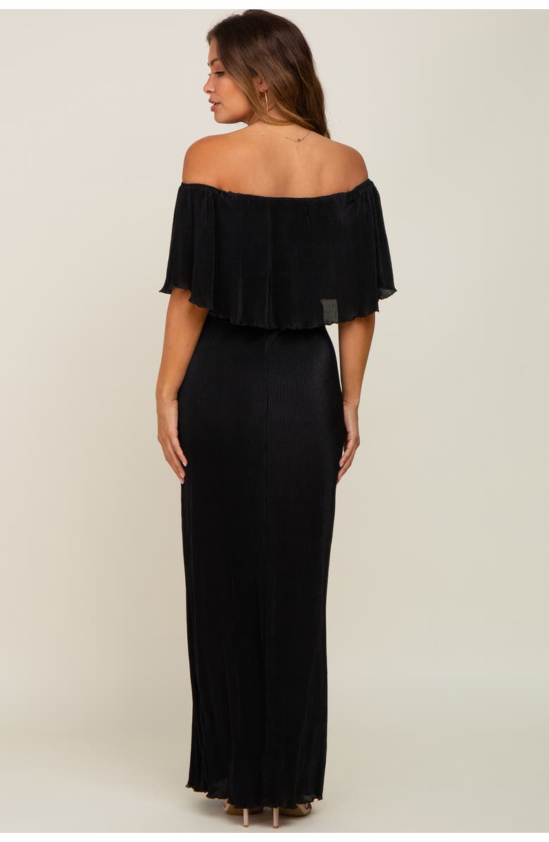 PinkBlush Pleated Ruffle Off Shoulder Maxi Dress, Alternate, color, Black