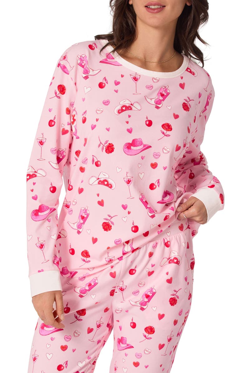 BedHead Pajamas Print Stretch Organic Cotton Pajamas, Alternate, color, Giddy Up Galentine