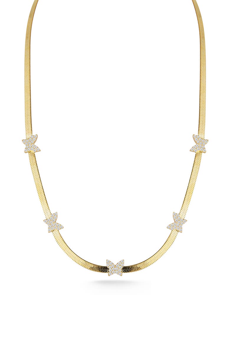 Pavé CZ Butterfly Station Necklace, Main, color, GOLD