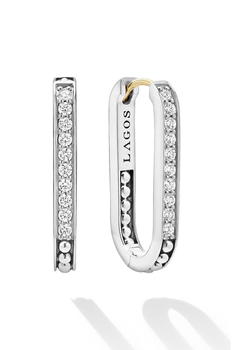Caviar Spark Linear Diamond Hoop Earrings, Main, color, SILVER